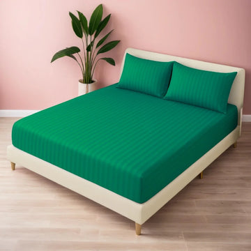 GREEN stripe satin fitted bedsheet - (premium)