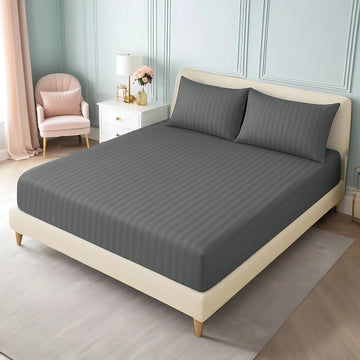 GREY stripe satin fitted bedsheet - (premium)