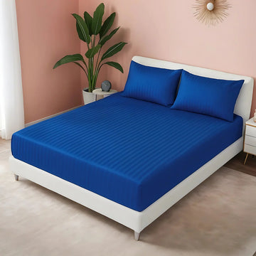 BLUE stripe satin fitted bedsheet - (premium)