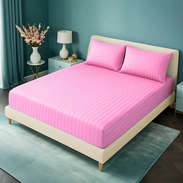 PINK stripe satin fitted bedsheet - (premium)