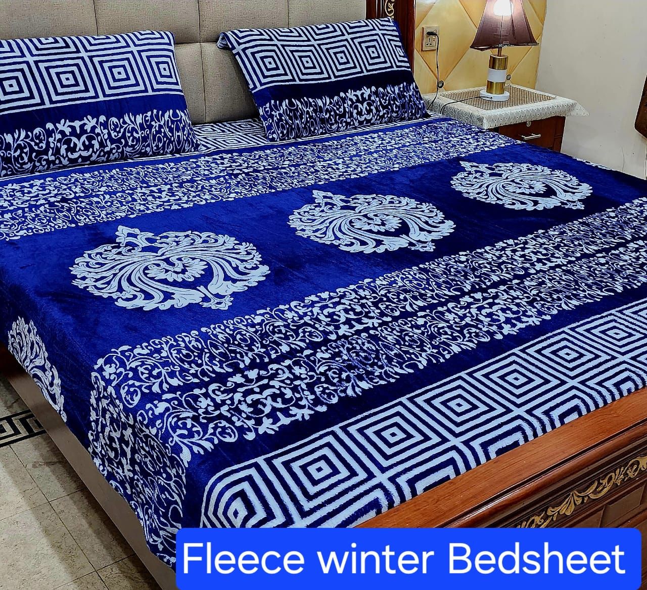 3PCS FLEES BEDSHEET (blue 3 star )