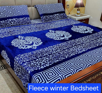 3PCS FLEES BEDSHEET (blue 3 star )