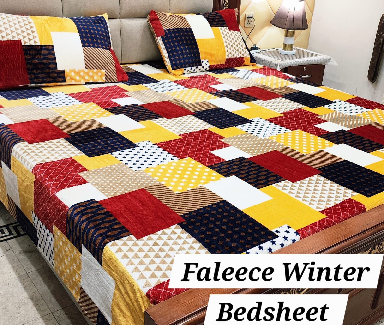 3PCS FLEES BEDSHEET[ yellow multi box]
