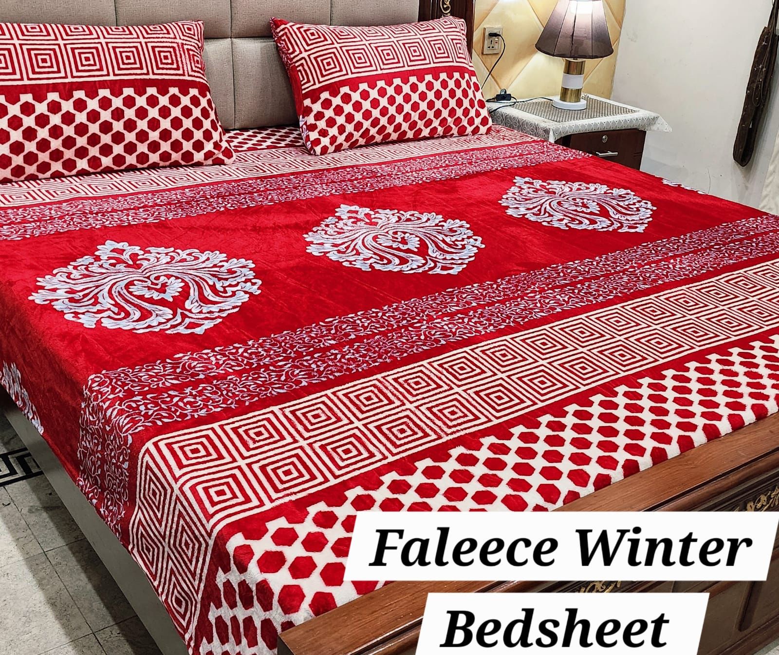 3PCS FLEES BEDSHEET (red 3 star)