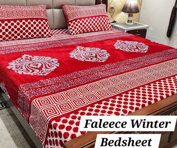3PCS FLEES BEDSHEET (red 3 star)