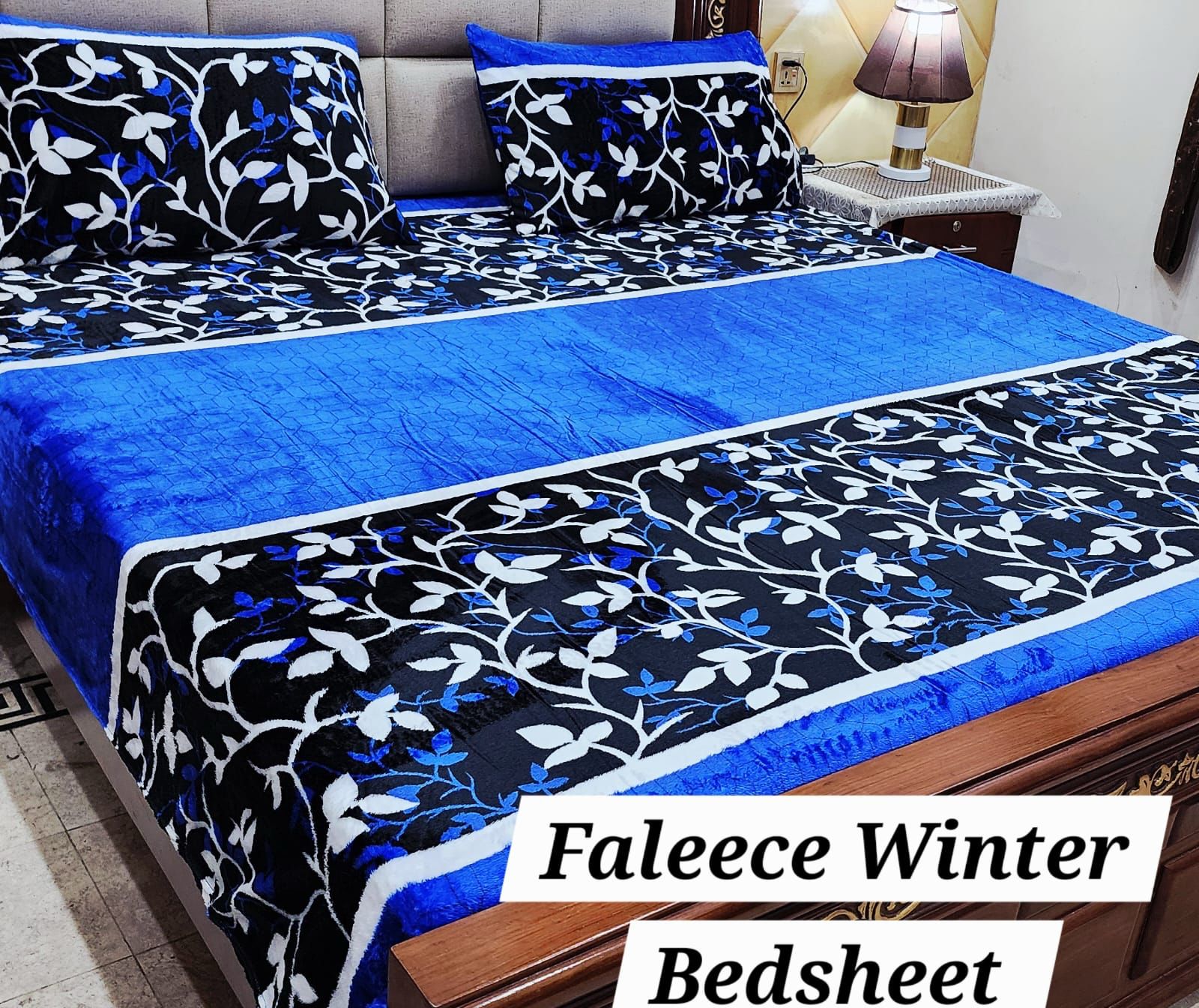 3PCS FLEES BEDSHEET (blue black line)
