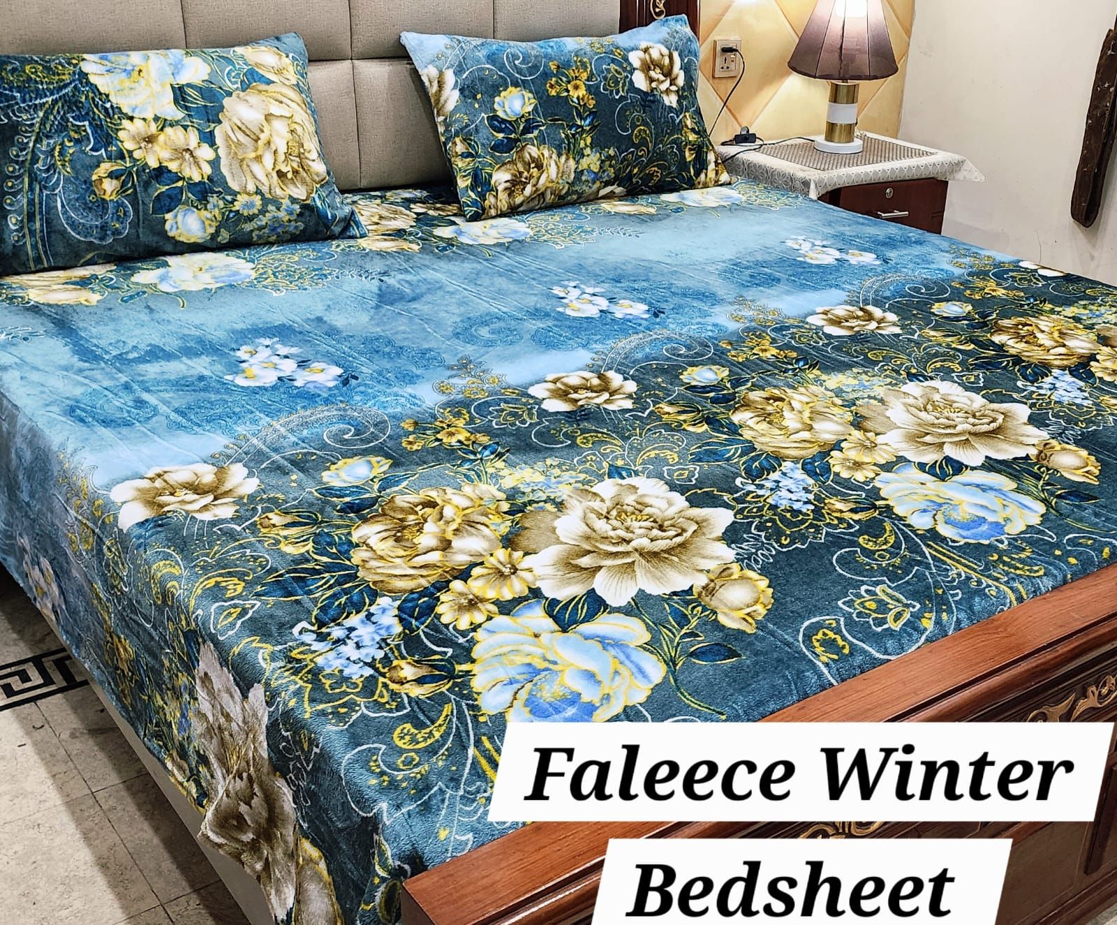 3PCS FLEES BEDSHEET[ light blue multi]