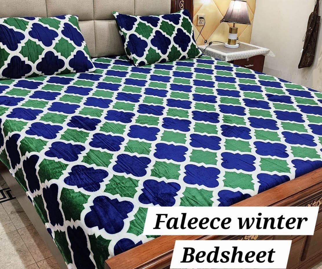 3PCS FLEES BEDSHEET (blue green box)