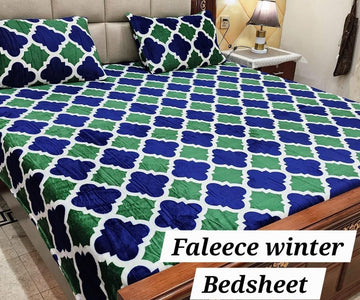 3PCS FLEES BEDSHEET (blue green box)