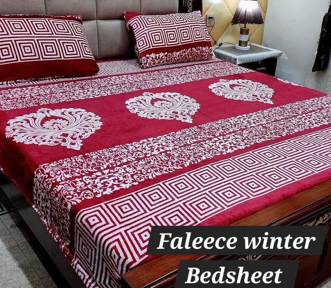 3PCS FLEES BEDSHEET( red taj)