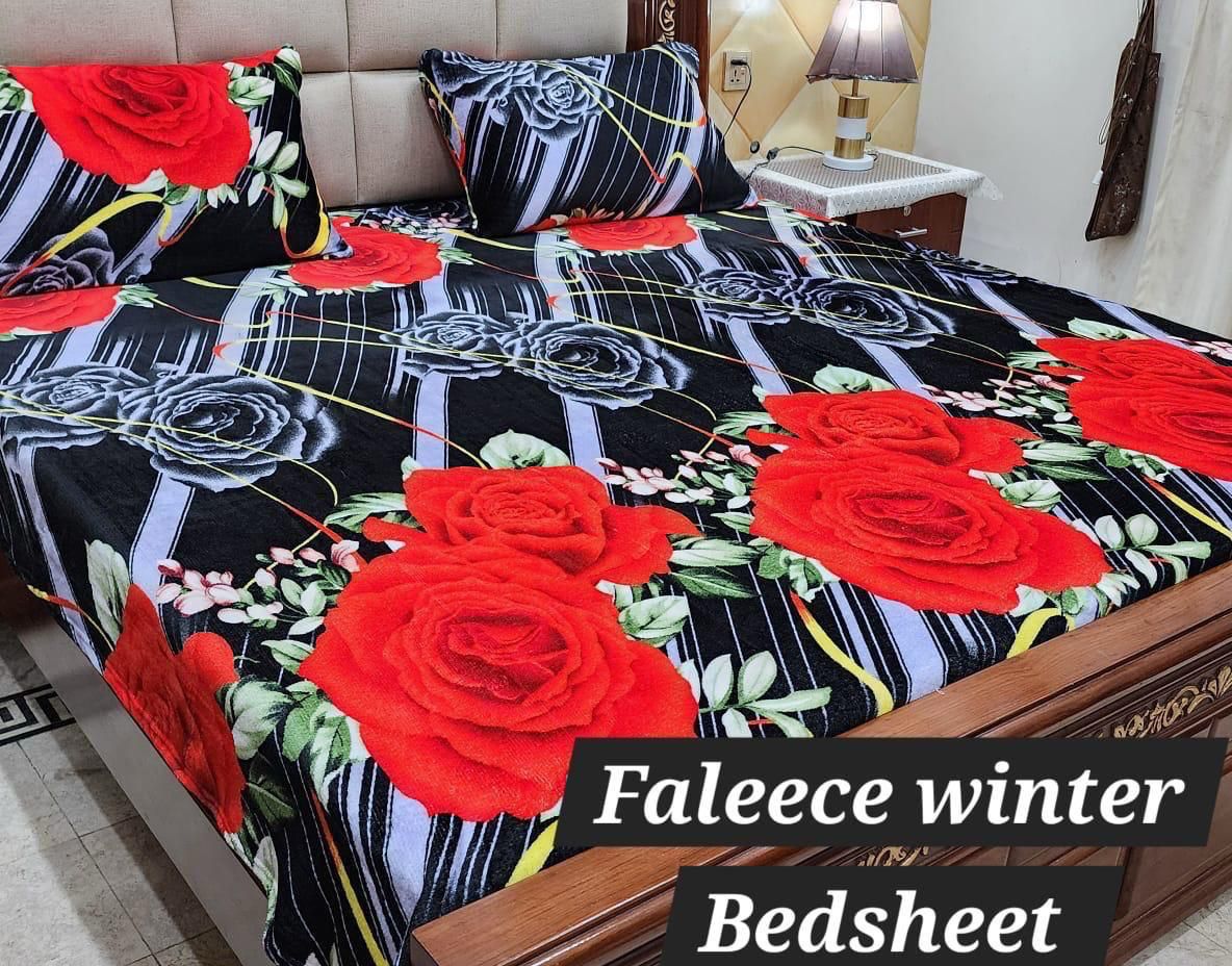 3PCS FLEES BEDSHEET (red big flowers)