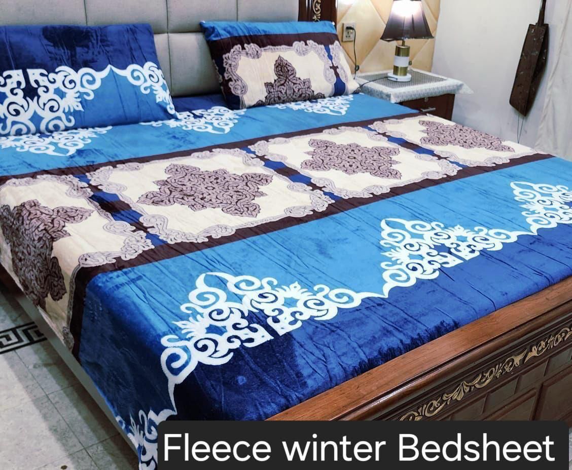3PCS FLEES BEDSHEET (light blue 3 star)