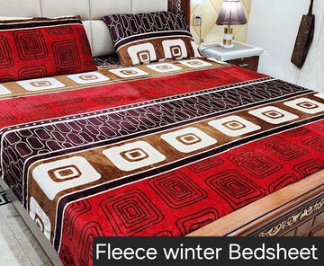 3PCS FLEES BEDSHEET (red taj)