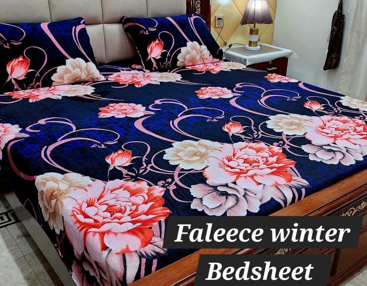 3PCS FLEES BEDSHEET (blue flowers)