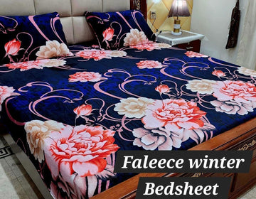 3PCS FLEES BEDSHEET (blue flowers)