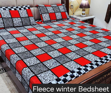 3PCS FLEES BEDSHEET (red black box)