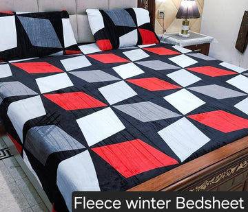 3PCS FLEES BEDSHEET( red wight box)