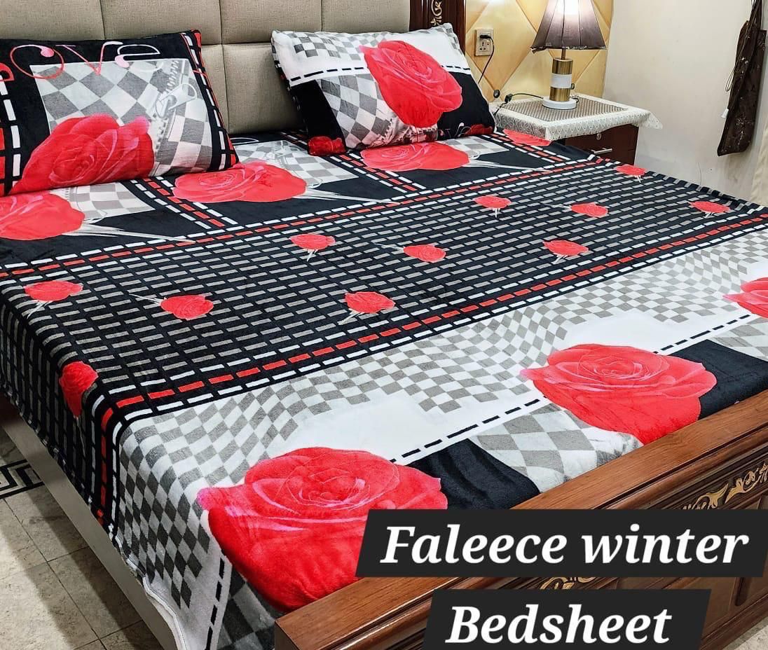 3PCS FLEES BEDSHEET [red wight ]