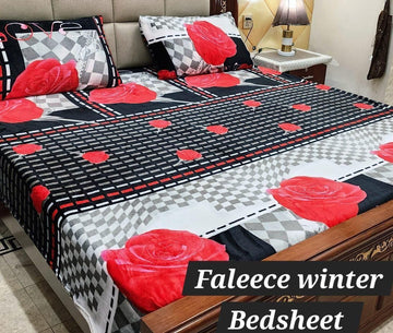 3PCS FLEES BEDSHEET [red wight ]