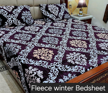 3PCS FLEES BEDSHEET (blue taj)