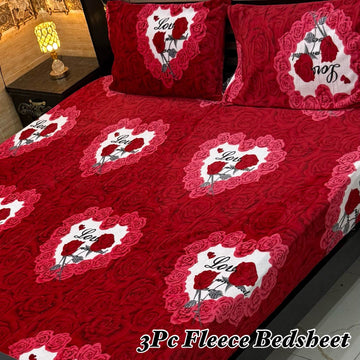 3PCS FLEES BEDSHEET (red heart)