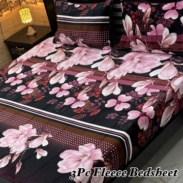 3PCS FLEES BEDSHEET[ purpul flower]