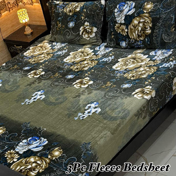 3PCS FLEES BEDSHEET (green flowers )