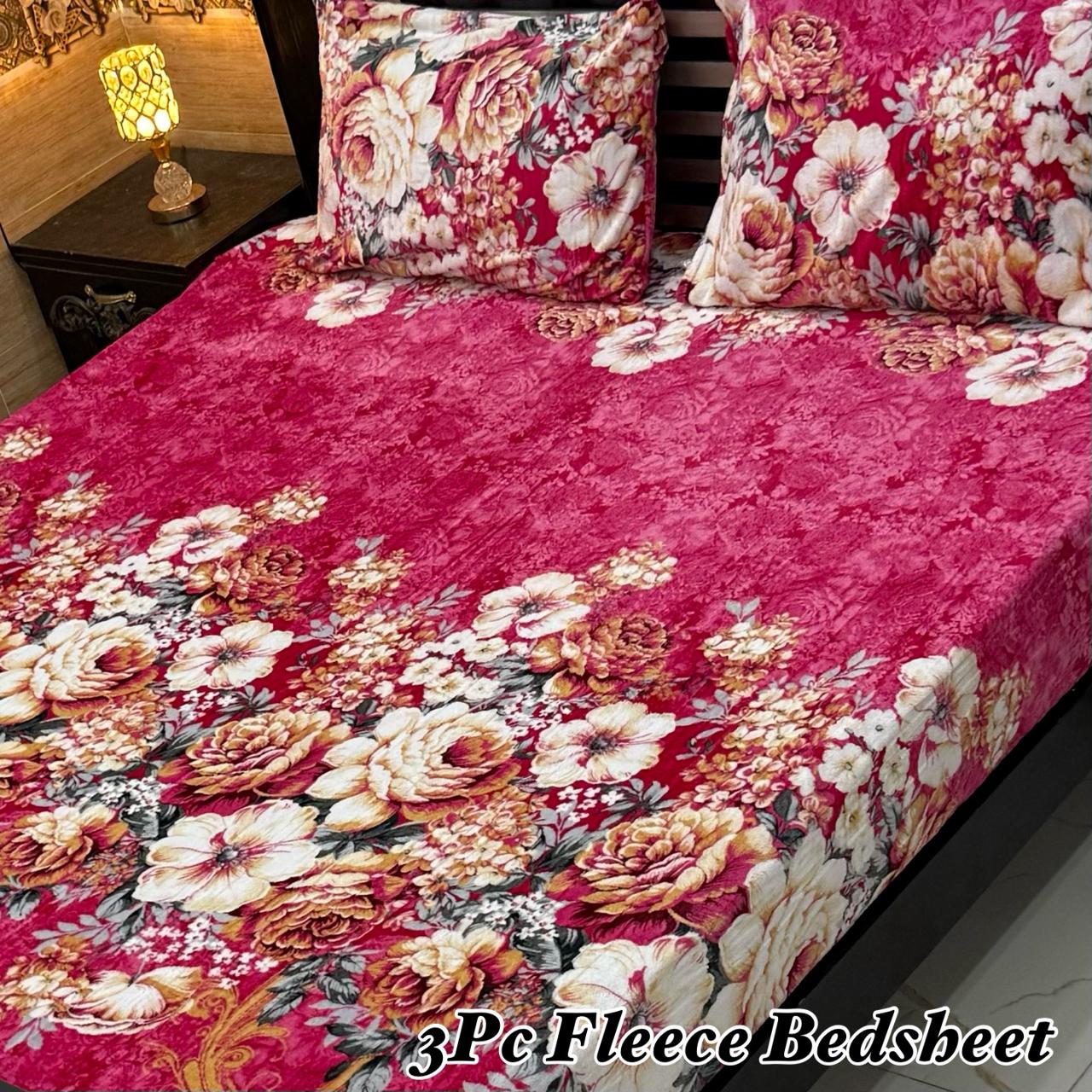 3PCS FLEES BEDSHEET (pink flowers)