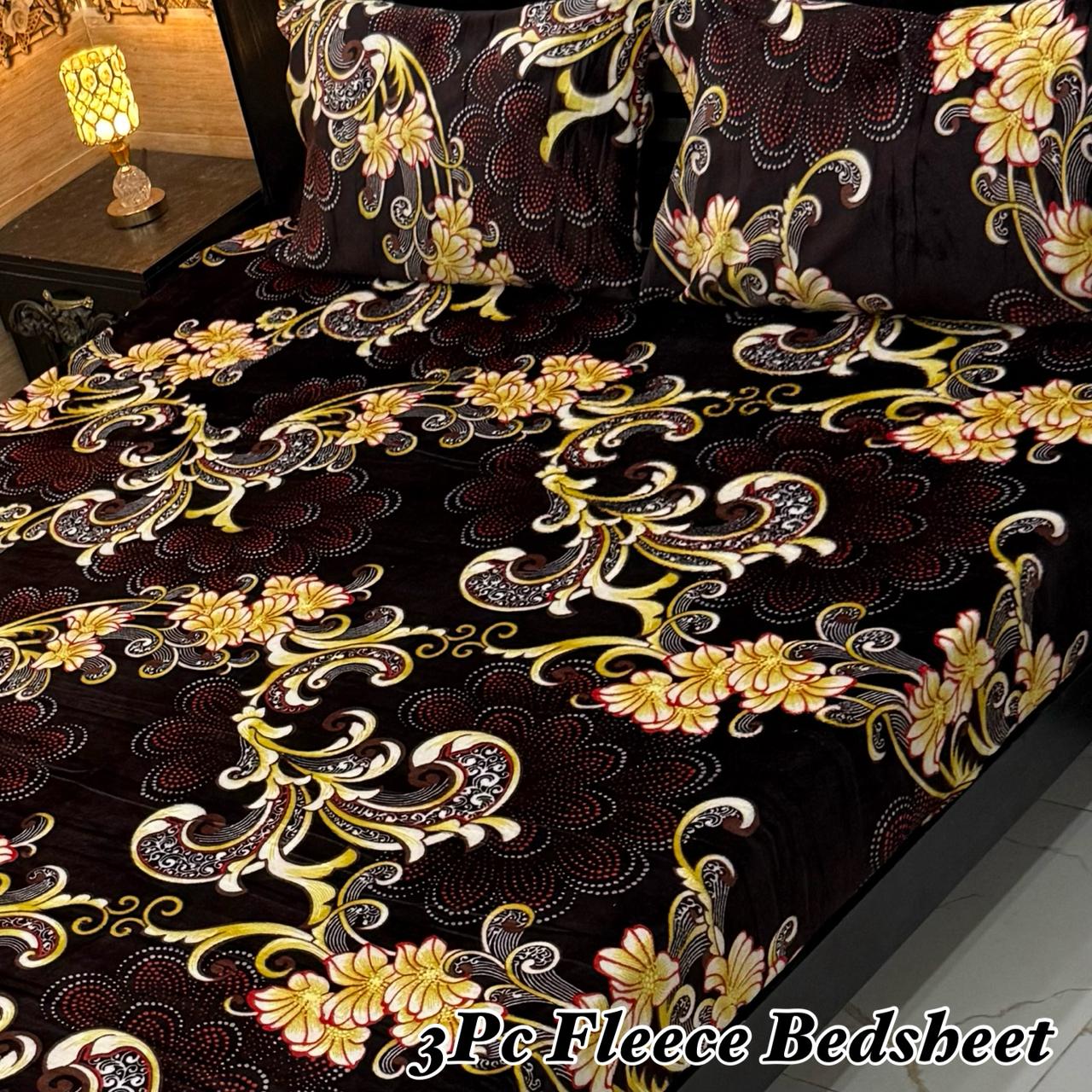 3PCS FLEES BEDSHEET (yellow flowers)