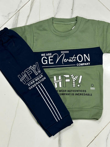 Kids SweartSuit GREEN BLACK PANEL| Faleece | 1 to 4 yrs