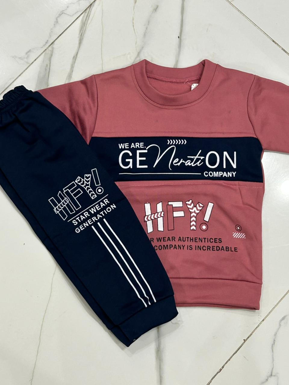 Kids SweartSuit T PINK BLACK PANEL| Faleece | 1 to 4 yrs