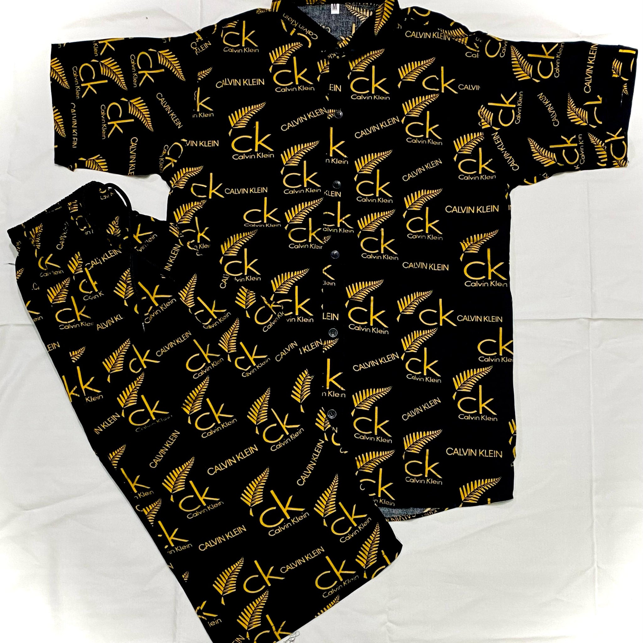PRINTED MENS SHORTS +SHIRT|CK YELLOW|