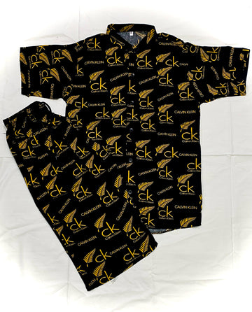 PRINTED MENS SHORTS +SHIRT|CK YELLOW|