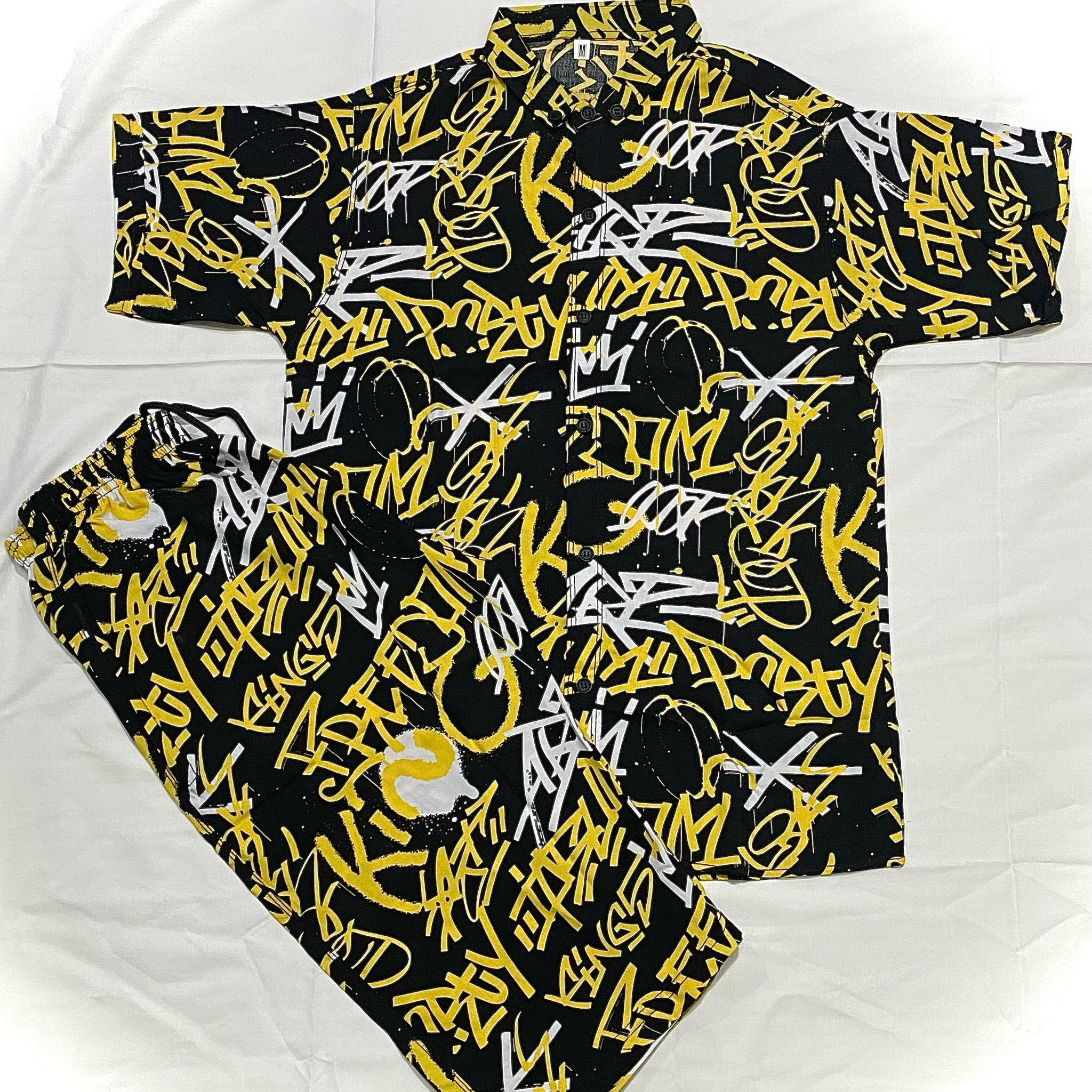 PRINTED MENS SHORTS +SHIRT|YELLOW CUZZI|