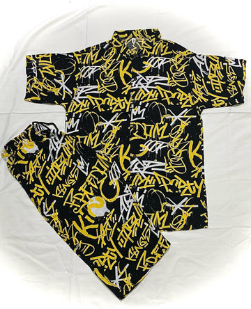PRINTED MENS SHORTS +SHIRT|YELLOW CUZZI|