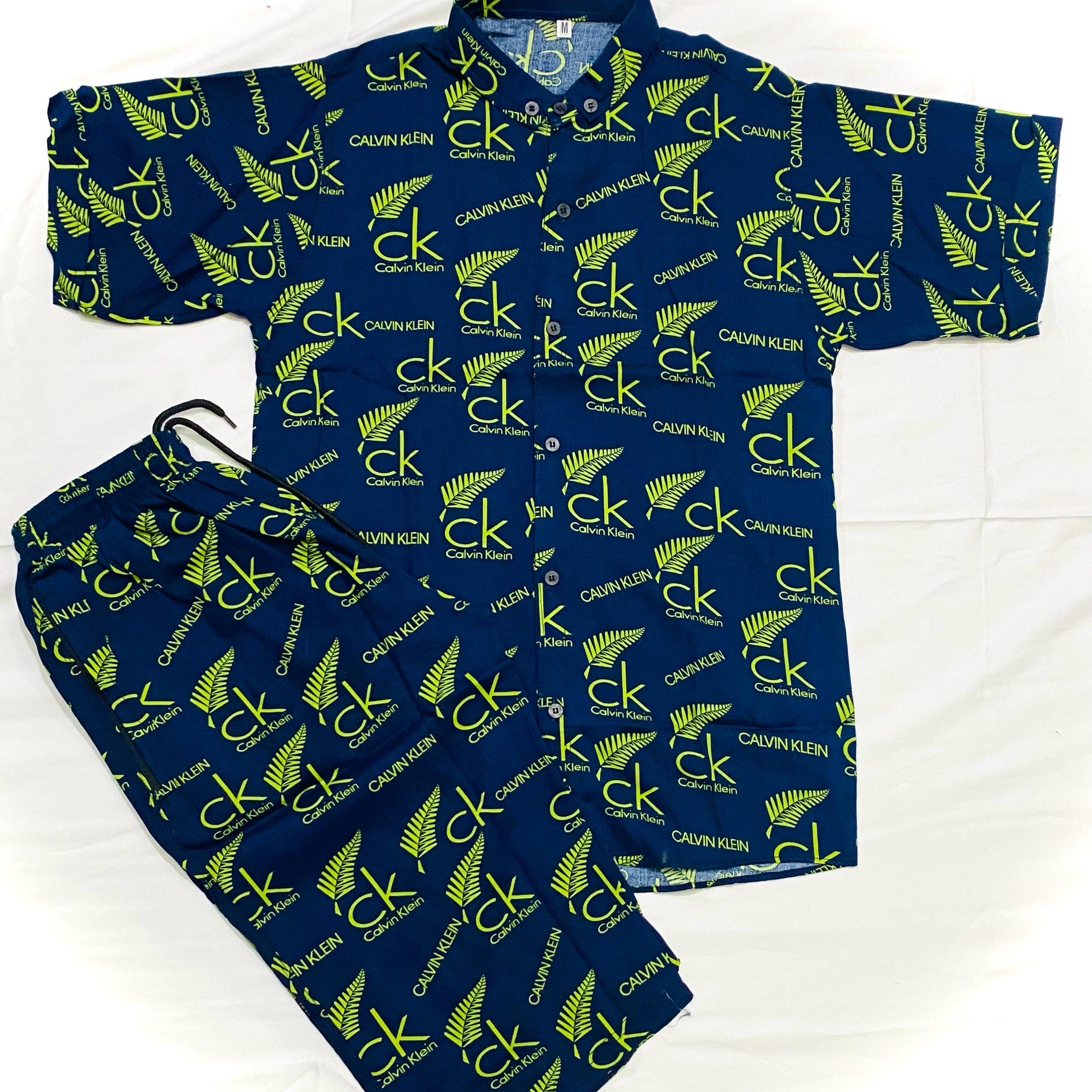 PRINTED MENS SHORTS +SHIRT|GREEN CK|