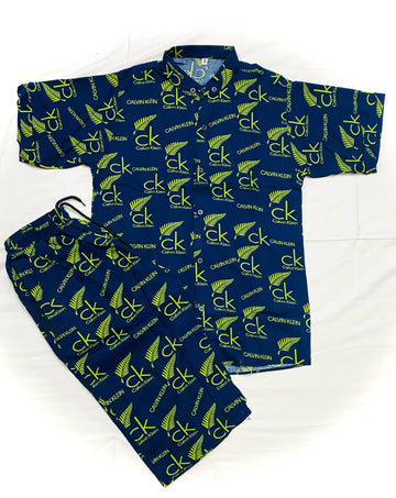 PRINTED MENS SHORTS +SHIRT|GREEN CK|