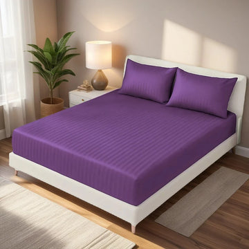 PLUM stripe satin fitted bedsheet - (premium)