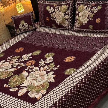 4Pc Velvet Jaquard Bedsheet |King Size | Velvet Jaquard