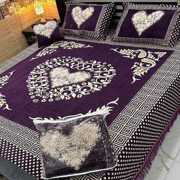 4Pc Velvet Jaquard Bedsheet |King Size | Velvet Jaquard Purple Heart