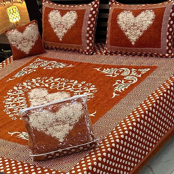 4Pc Velvet Jaquard Bedsheet |King Size | Velvet Jaquard Copper Heart