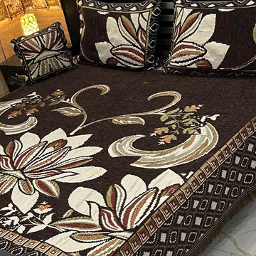 4Pc Velvet Jaquard Bedsheet |King Size | Velvet Jaquard Brown Booti