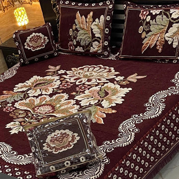 4Pc Velvet Jaquard Bedsheet |King Size | Velvet Jaquard Meroon Motif