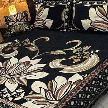 4Pc Velvet Jaquard Bedsheet |King Size | Velvet Jaquard Black Booti