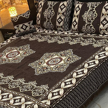 4Pc Velvet Jaquard Bedsheet |King Size | Velvet Jaquard Brown 2 star