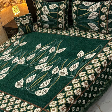 4Pc Velvet Jaquard Bedsheet |King Size | Velvet Jaquard Mongia leaf