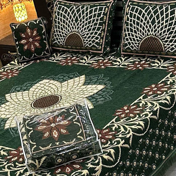 4Pc Velvet Jaquard Bedsheet |King Size | Velvet Jaquard Green Centre Star