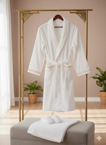 LUXURY VELVET EMBROEDRY BATHROBE | 100% cotton for unisex | with Slipper and Towel
