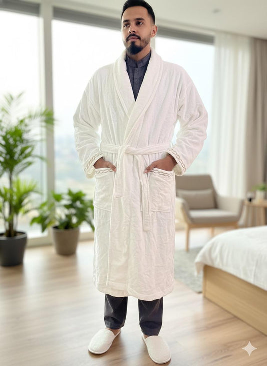 LUXURY VELVET EMBROEDRY BATHROBE | 100% cotton for unisex | with Slipper and Towel