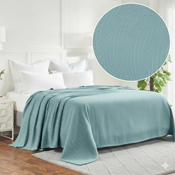 ULTRA SOFT THERMAL BLANKET – Aqua (Double Bed 210x240 cm) | 100% Cotton Weave | Four-Season Comfort | 250 GSM